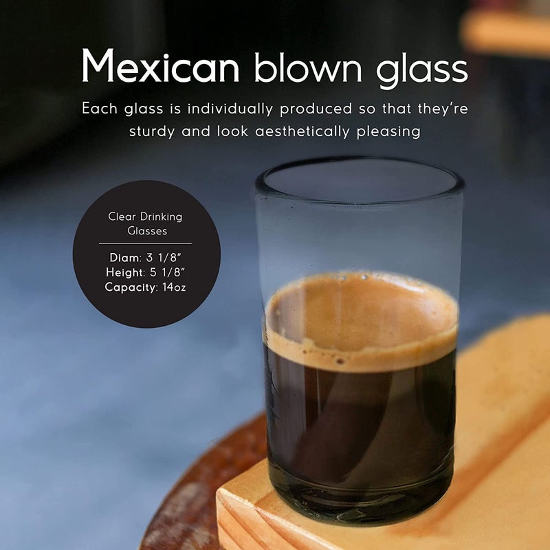 MexHandcraft Clear 14 oz Drinking Glasses (set of 6), Hand Blown Mexican Glassware, Recycled Glass Drinking Glasses, Lead-Free, Cocktail Margarita Glasses, Wine Glasses, Shot Glasses, Whiskey Glasses (Drinking) - Image 4
